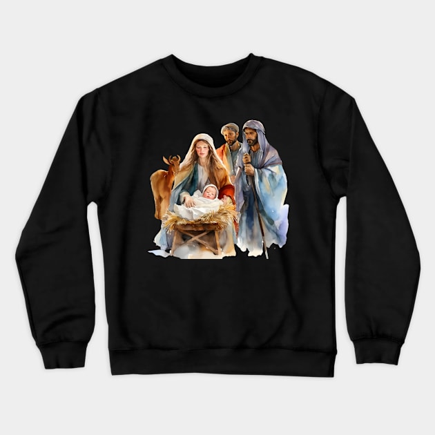 Watercolor Nativity Scene Crewneck Sweatshirt by nomanians